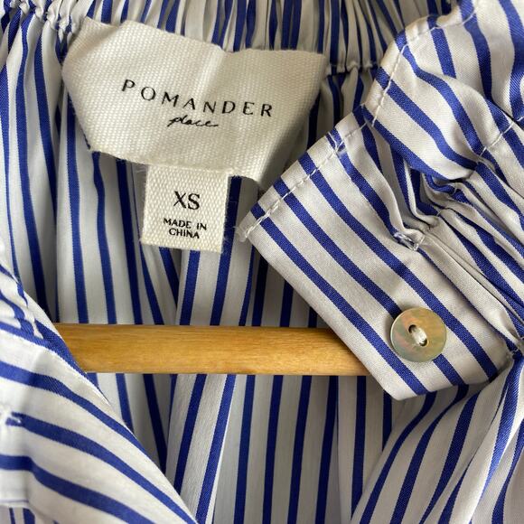Tuckernuck Pomander Place Rae Blouse Size XS Blue Stripe Cotton Top - Picture 11 of 13